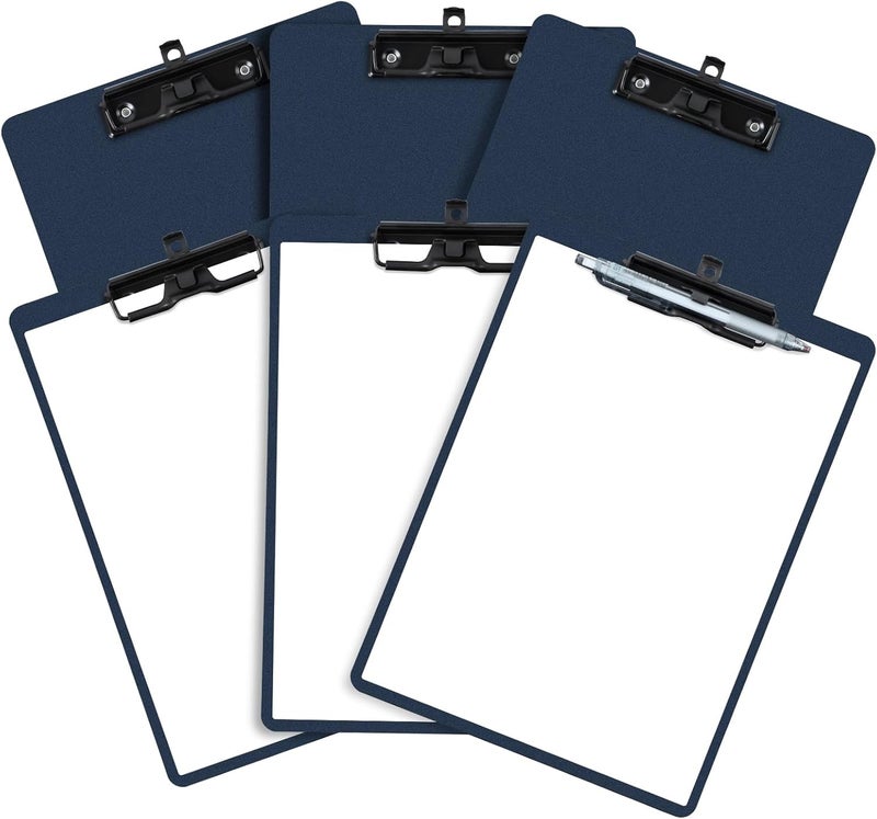 FRETONBA Blue Clipboard with Pen Holder, Set of 6 Plastic Clipboard with Low Profile Metal Clip, Hanging Clip Boards Holds 8.5x11 Inch Papers, Standard A4 Letter Size Clip Boards for Offices & School - Image 1
